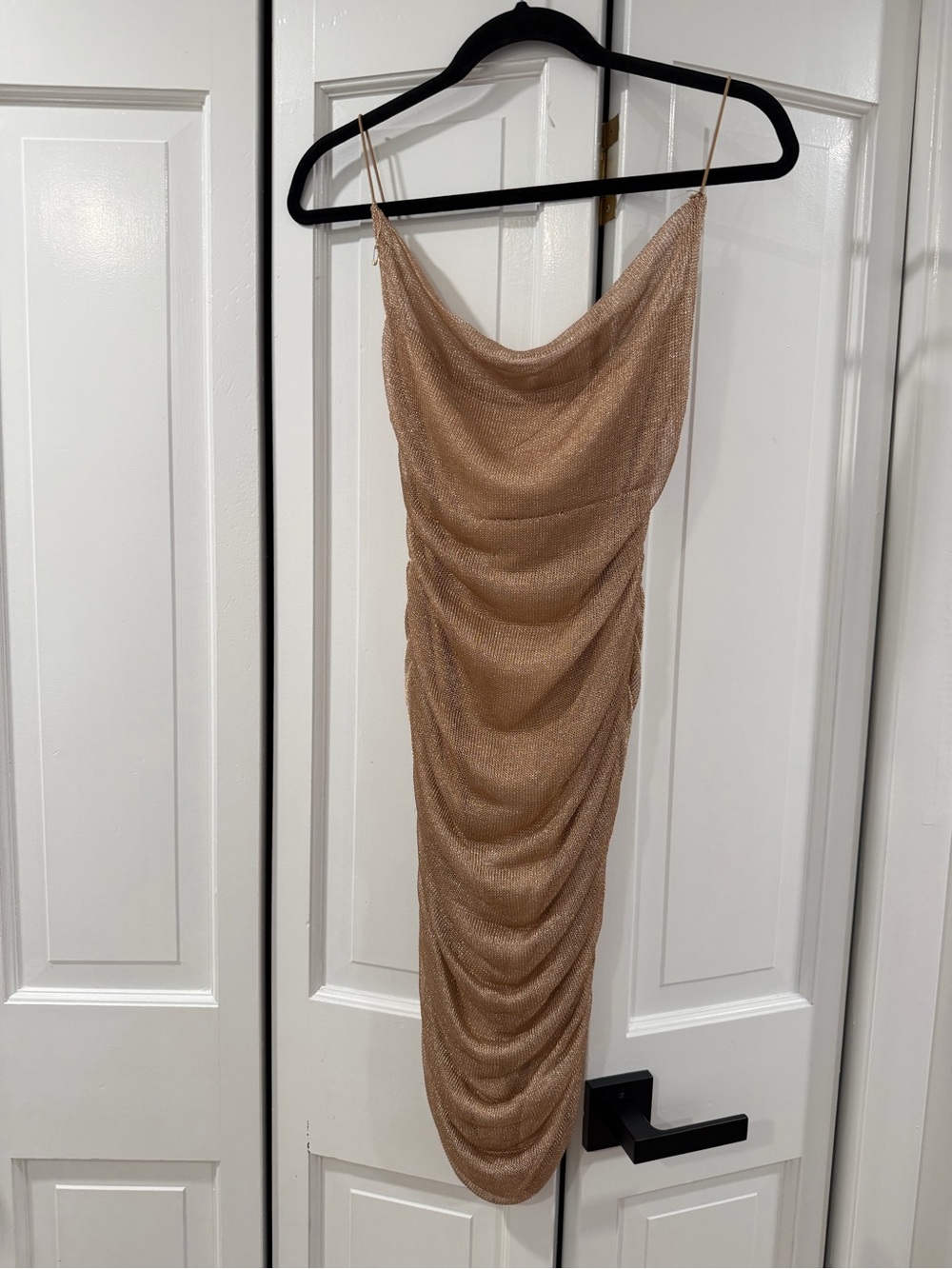 Metallic Nude Cowl Neck Ruched Slip Dress